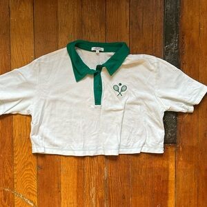 White Polo Shirt with Green Collar